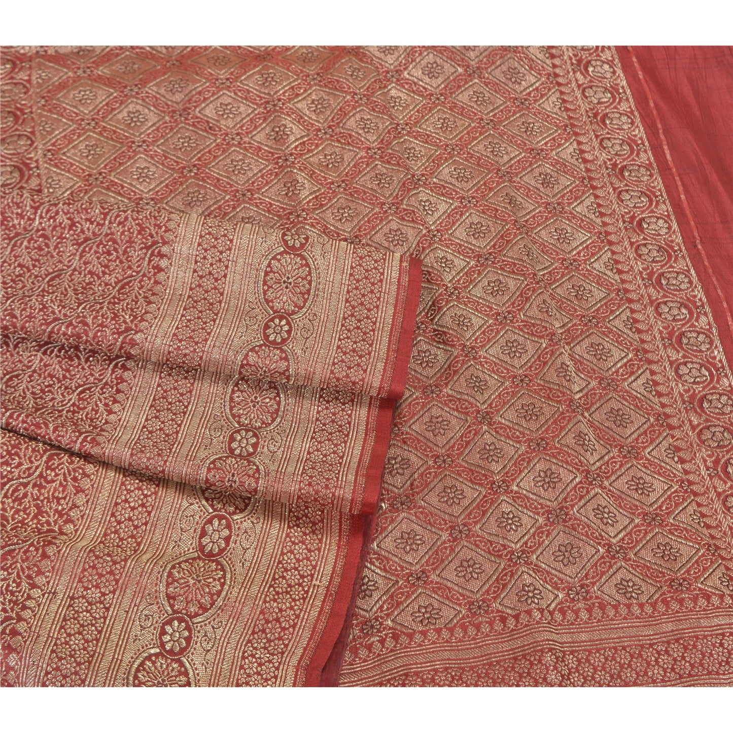 Sanskriti Vintage Red Wedding Sarees Pure Satin Silk Banarasi Woven Brocade Sari
