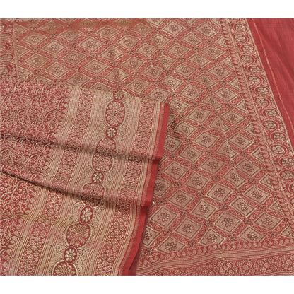 Sanskriti Vintage Red Wedding Sarees Pure Satin Silk Banarasi Woven Brocade Sari
