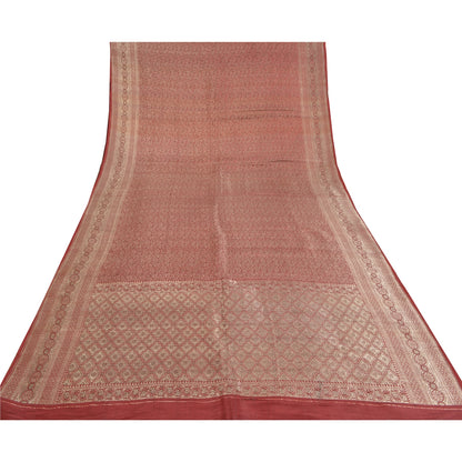 Sanskriti Vintage Red Wedding Sarees Pure Satin Silk Banarasi Woven Brocade Sari