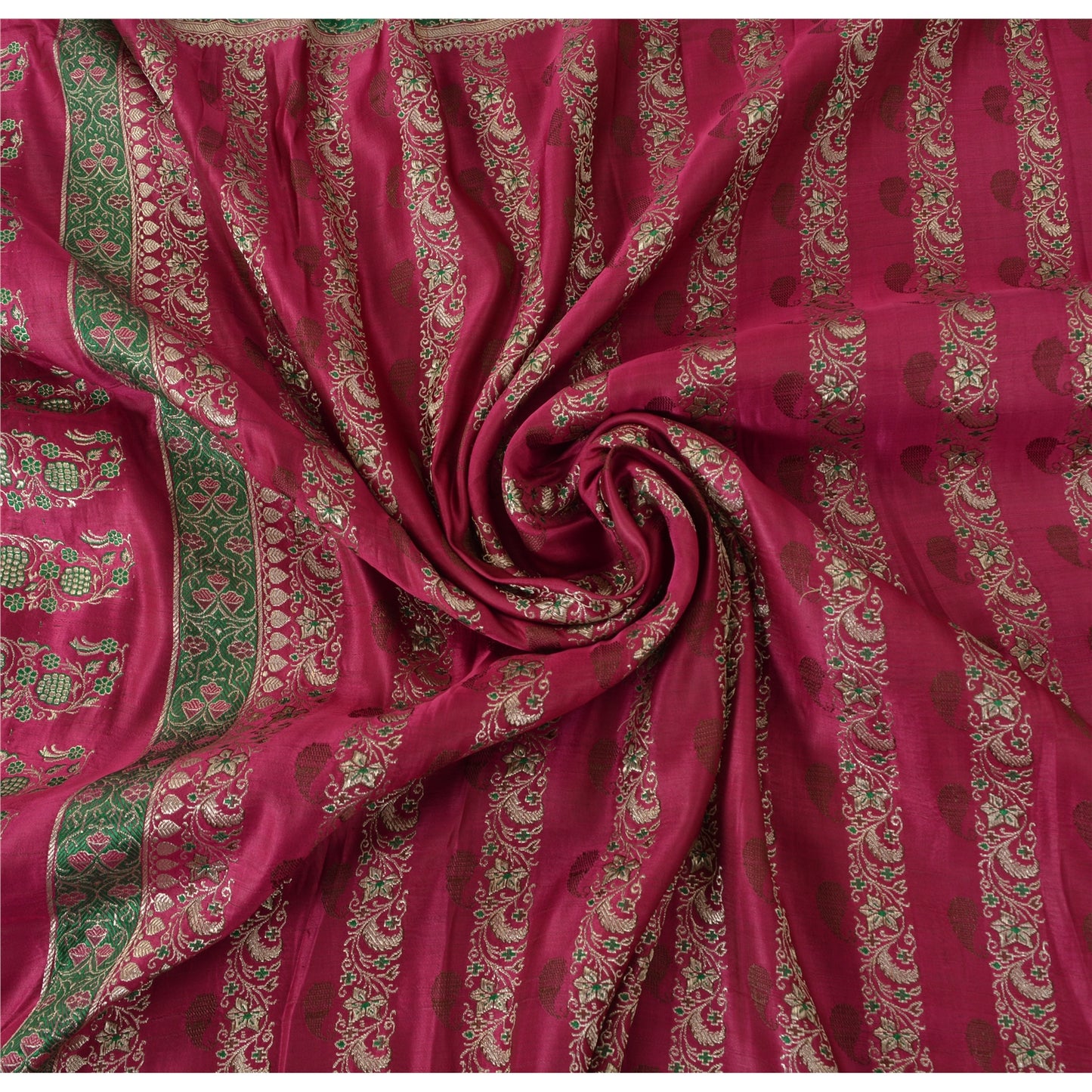 Sanskriti Vintage Pink Sarees Pure Satin Silk Woven Brocade/Banarasi Sari Fabric