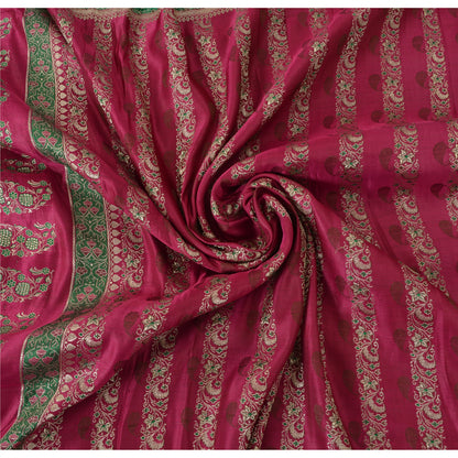 Sanskriti Vintage Pink Sarees Pure Satin Silk Woven Brocade/Banarasi Sari Fabric