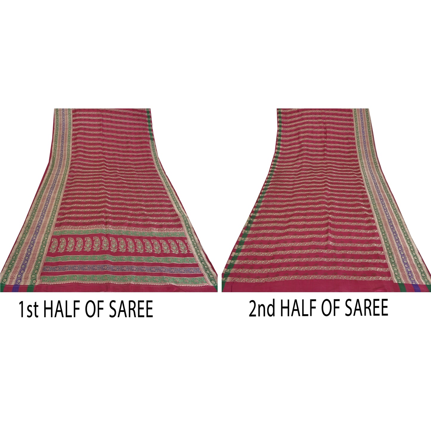 Sanskriti Vintage Pink Sarees Pure Satin Silk Woven Brocade/Banarasi Sari Fabric