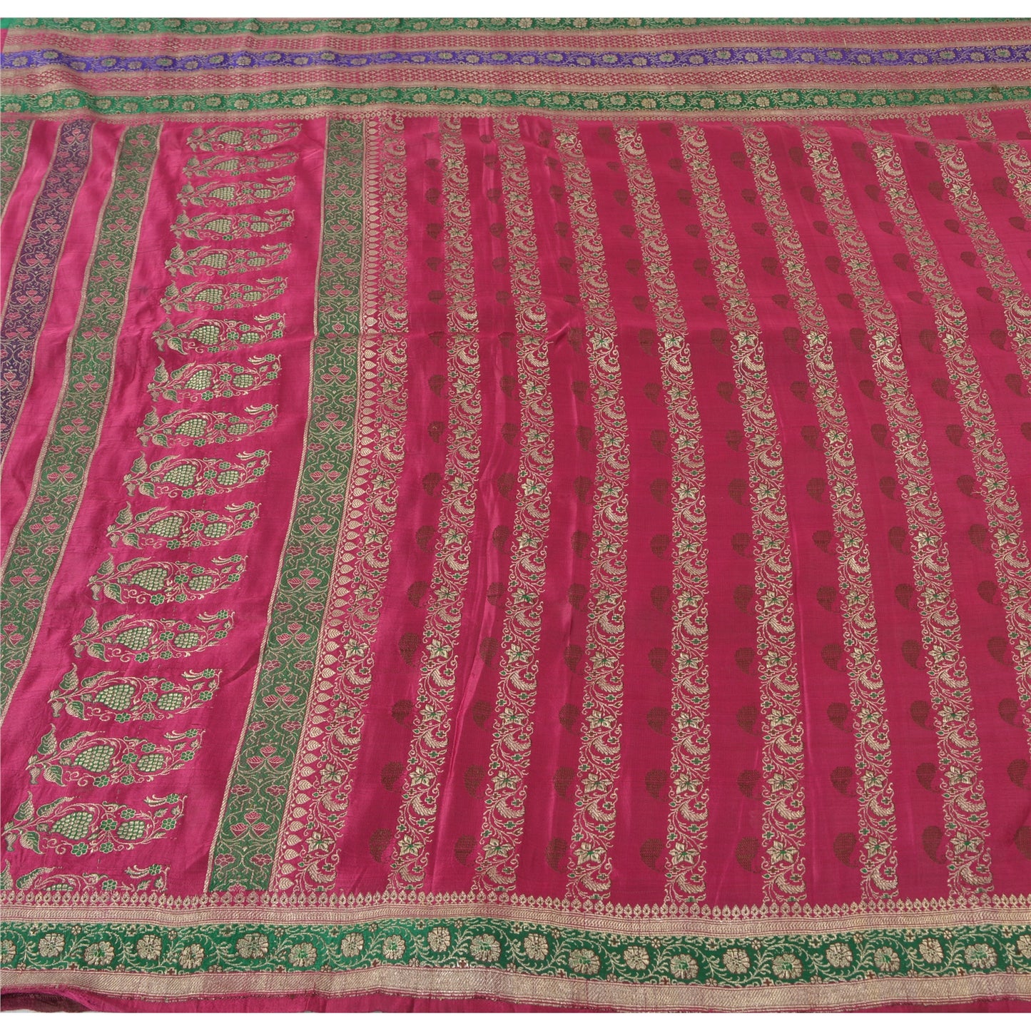Sanskriti Vintage Pink Sarees Pure Satin Silk Woven Brocade/Banarasi Sari Fabric