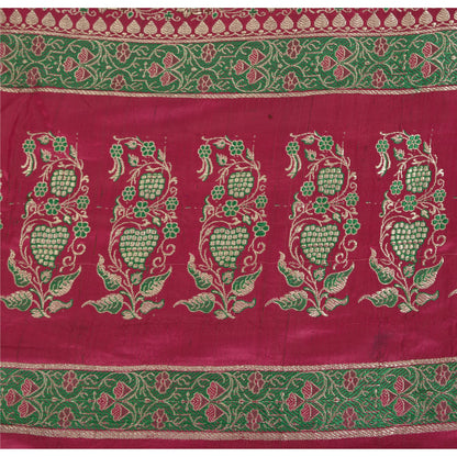 Sanskriti Vintage Pink Sarees Pure Satin Silk Woven Brocade/Banarasi Sari Fabric