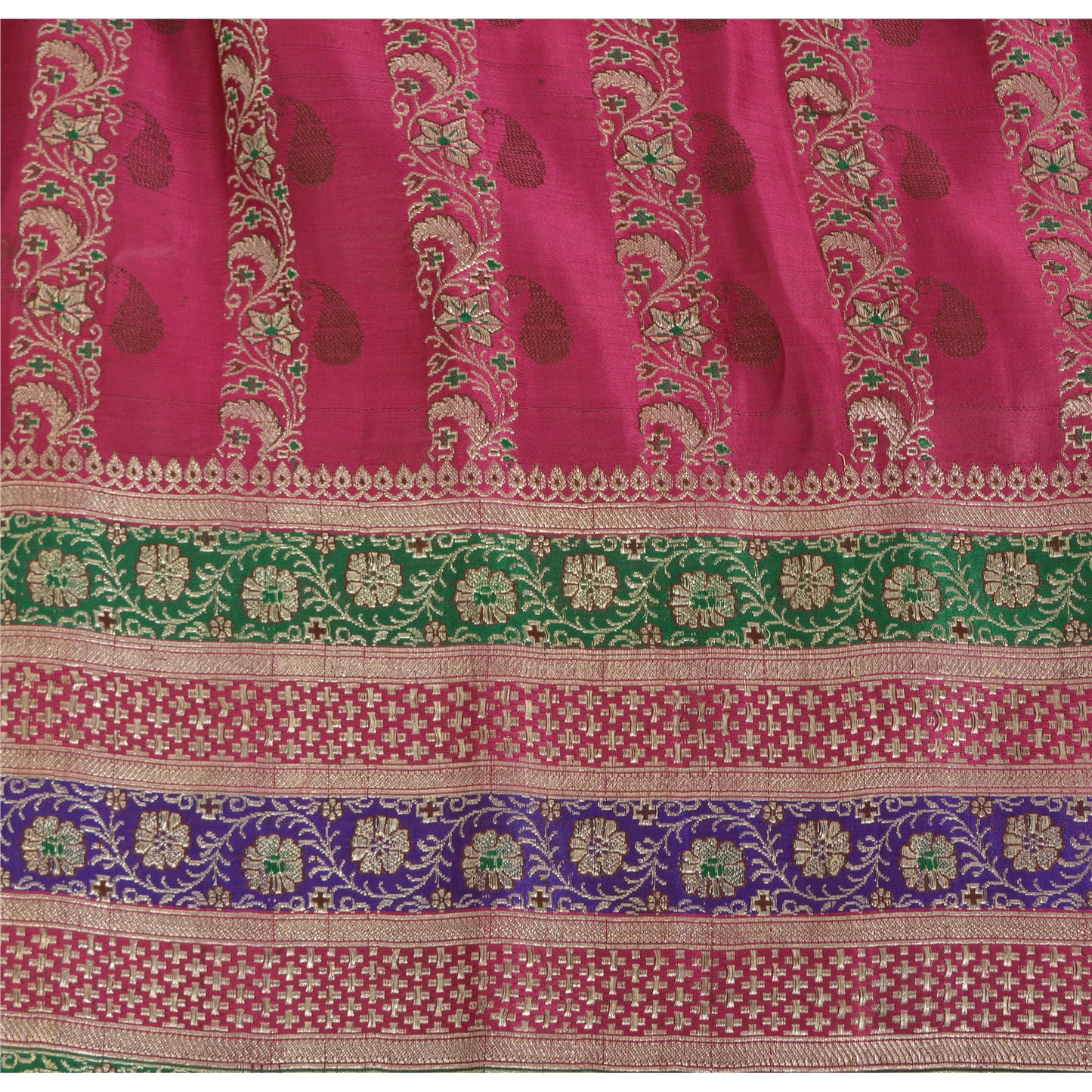 Sanskriti Vintage Pink Sarees Pure Satin Silk Woven Brocade/Banarasi Sari Fabric