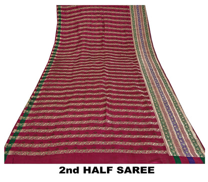 Sanskriti Vintage Pink Sarees Pure Satin Silk Woven Brocade/Banarasi Sari Fabric