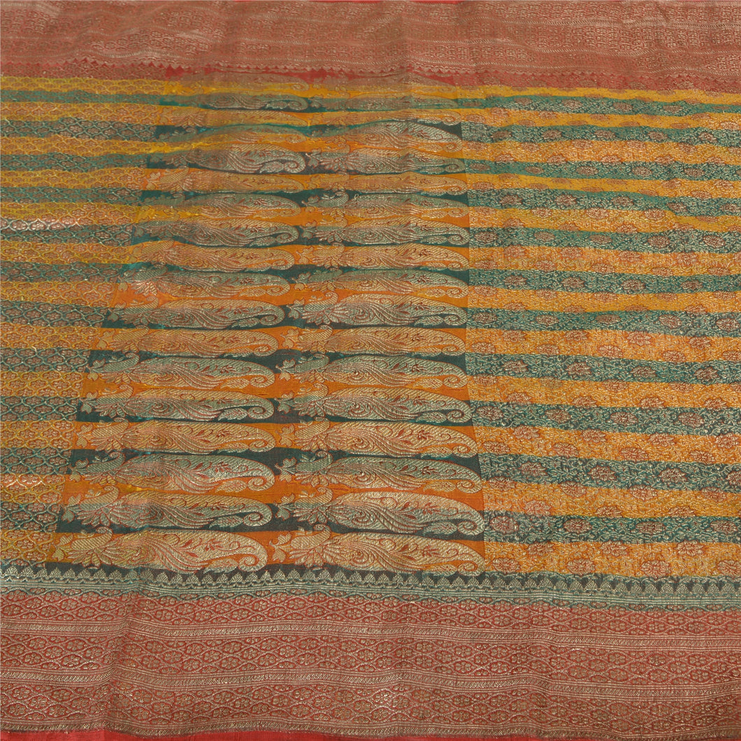 Sanskriti Vintage Indian Wedding Sarees Pure Silk Woven Brocade Zari Sari Fabric