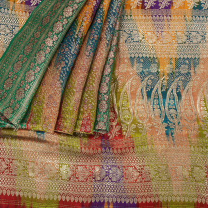 Sanskriti Vintage Sarees Pure Silk Banarasi Brocade Zari Woven Indian 5YD Sari