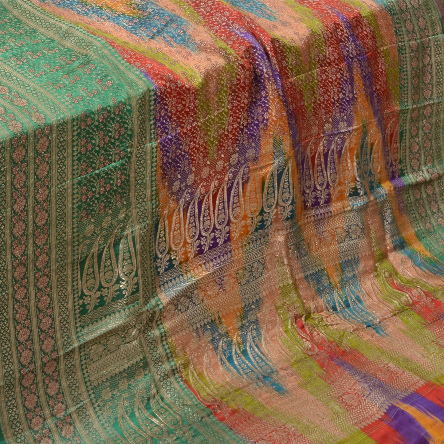 Sanskriti Vintage Sarees Pure Silk Banarasi Brocade Zari Woven Indian 5YD Sari