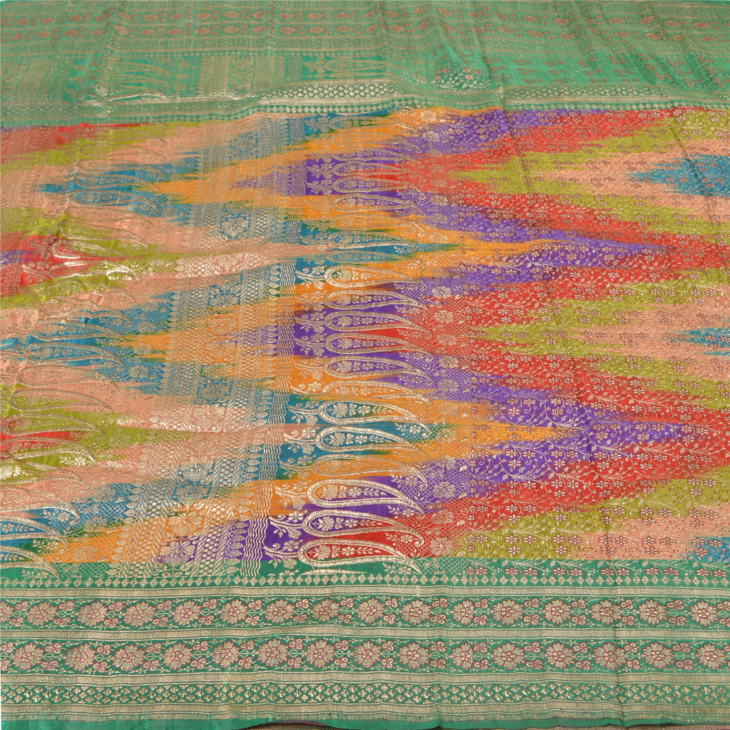Sanskriti Vintage Wedding Sarees 100% Pure Satin Silk Brocade Zari Sari Fabric
