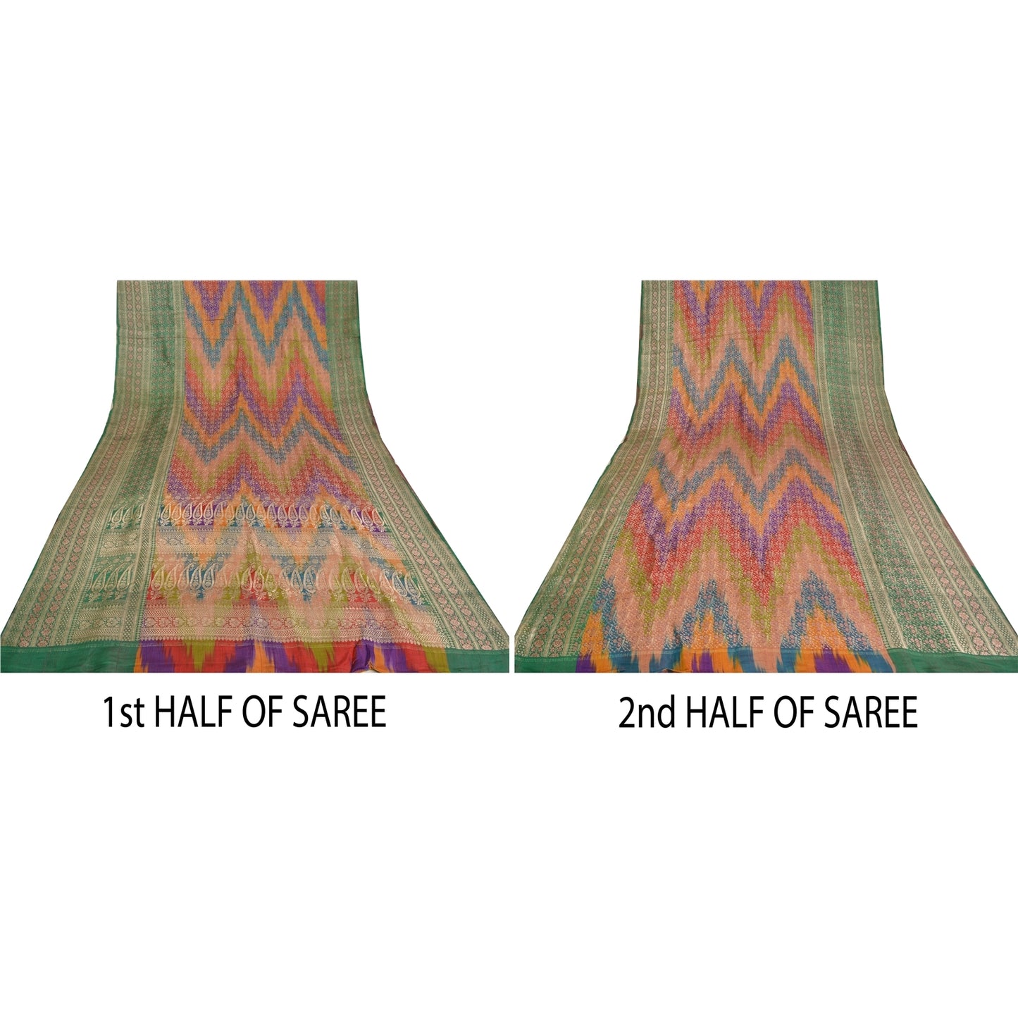 Sanskriti Vintage Sarees Pure Silk Banarasi Brocade Zari Woven Indian 5YD Sari