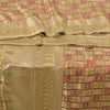 Sanskriti Vintage Beige Sarees Pure Satin BanarasiWoven Brocade Zari Sari Fabric