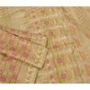 Sanskriti Vintage Beige Sarees Pure Satin BanarasiWoven Brocade Zari Sari Fabric