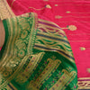 Sanskriti Vintage Pink/Green Wedding Sarees Pure Satin Silk Brocade Sari Sustainable Fabric