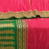Sanskriti Vintage Pink/Green Wedding Sarees Pure Satin Silk Brocade Sari Sustainable Fabric