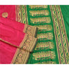 Sanskriti Vintage Pink/Green Wedding Sarees Pure Satin Silk Brocade Sari Sustainable Fabric
