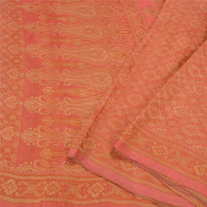 Sanskriti Vintage Pink Indian Sarees Pure Silk Banarasi Hand Woven Sari Fabric