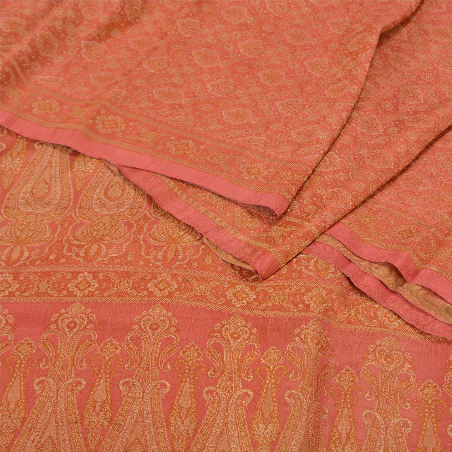 Sanskriti Vintage Pink Indian Sarees Pure Silk Banarasi Hand Woven Sari Fabric