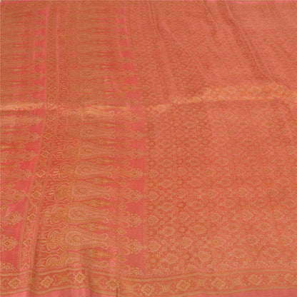 Sanskriti Vintage Pink Indian Sarees Pure Silk Banarasi Hand Woven Sari Fabric