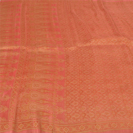Sanskriti Vintage Pink Indian Sarees Pure Silk Banarasi Hand Woven Sari Fabric