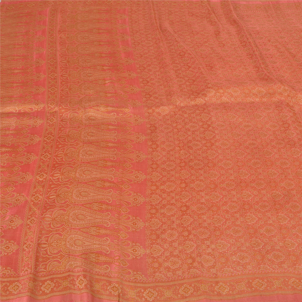 Sanskriti Vintage Pink Indian Sarees Pure Silk Banarasi Hand Woven Sari Fabric