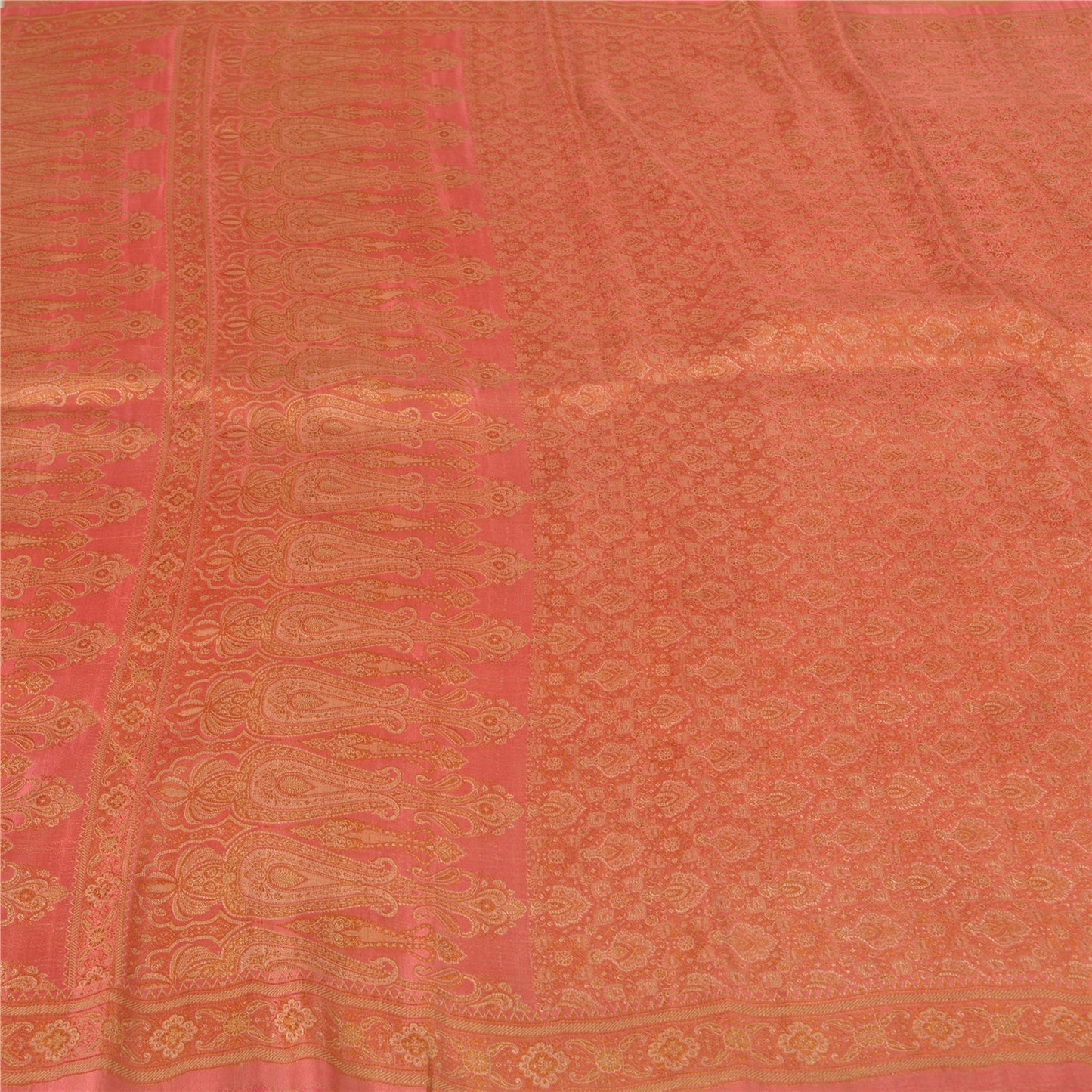 Sanskriti Vintage Pink Indian Sarees Pure Silk Banarasi Hand Woven Sari Fabric