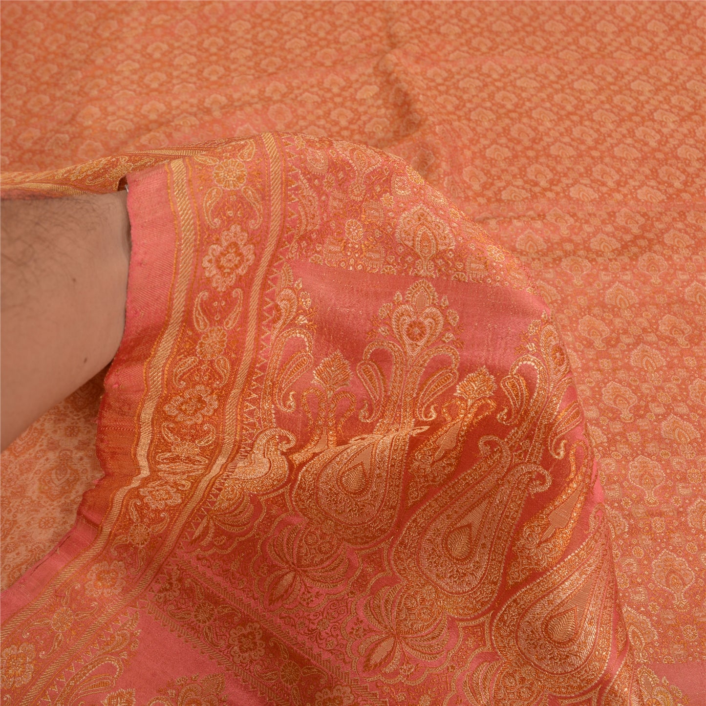 Sanskriti Vintage Pink Indian Sarees Pure Silk Banarasi Hand Woven Sari Fabric