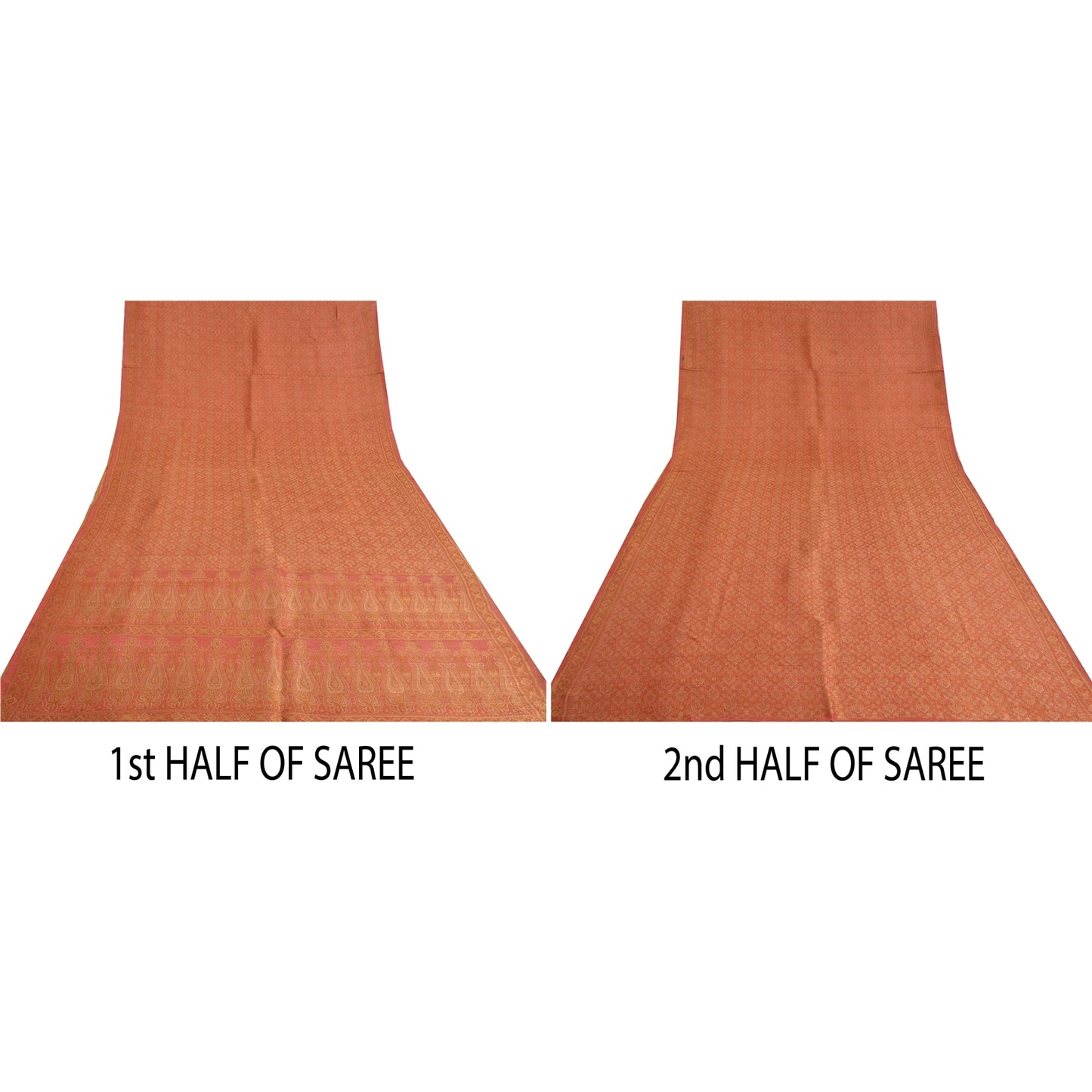 Sanskriti Vintage Pink Indian Sarees Pure Silk Banarasi Hand Woven Sari Fabric