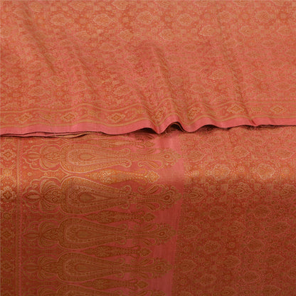 Sanskriti Vintage Pink Indian Sarees Pure Silk Banarasi Hand Woven Sari Fabric