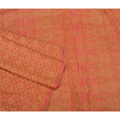 Sanskriti Vintage Pink Indian Sarees Pure Silk Banarasi Hand Woven Sari Fabric