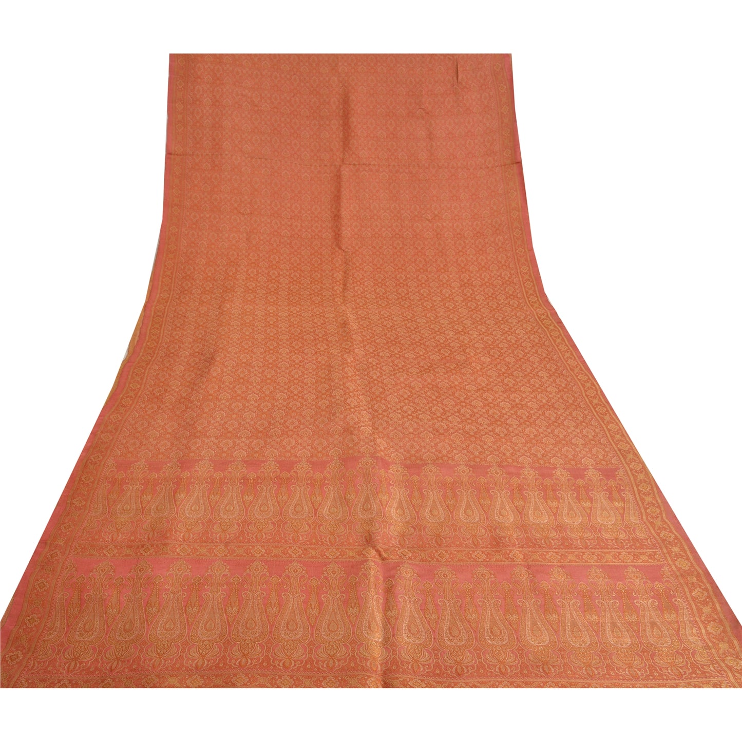 Sanskriti Vintage Pink Indian Sarees Pure Silk Banarasi Hand Woven Sari Fabric