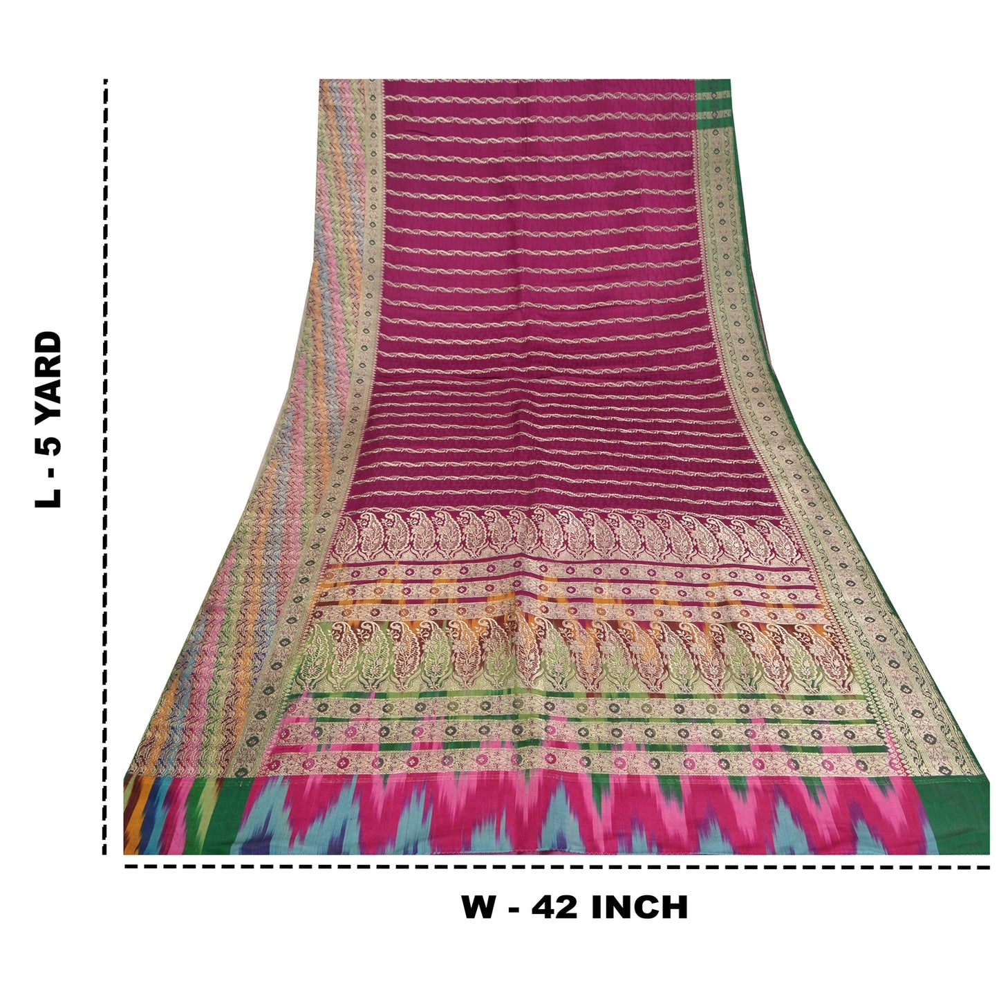 Sanskriti Vintage Purple Indian Sarees Pure Satin Silk Woven Brocade Sari Fabric