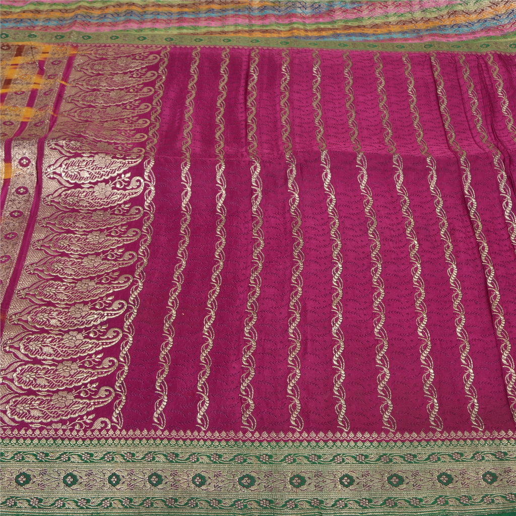 Sanskriti Vintage Purple Indian Sarees Pure Satin Silk Woven Brocade Sari Fabric