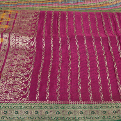 Sanskriti Vintage Purple Indian Sarees Pure Satin Silk Woven Brocade Sari Fabric