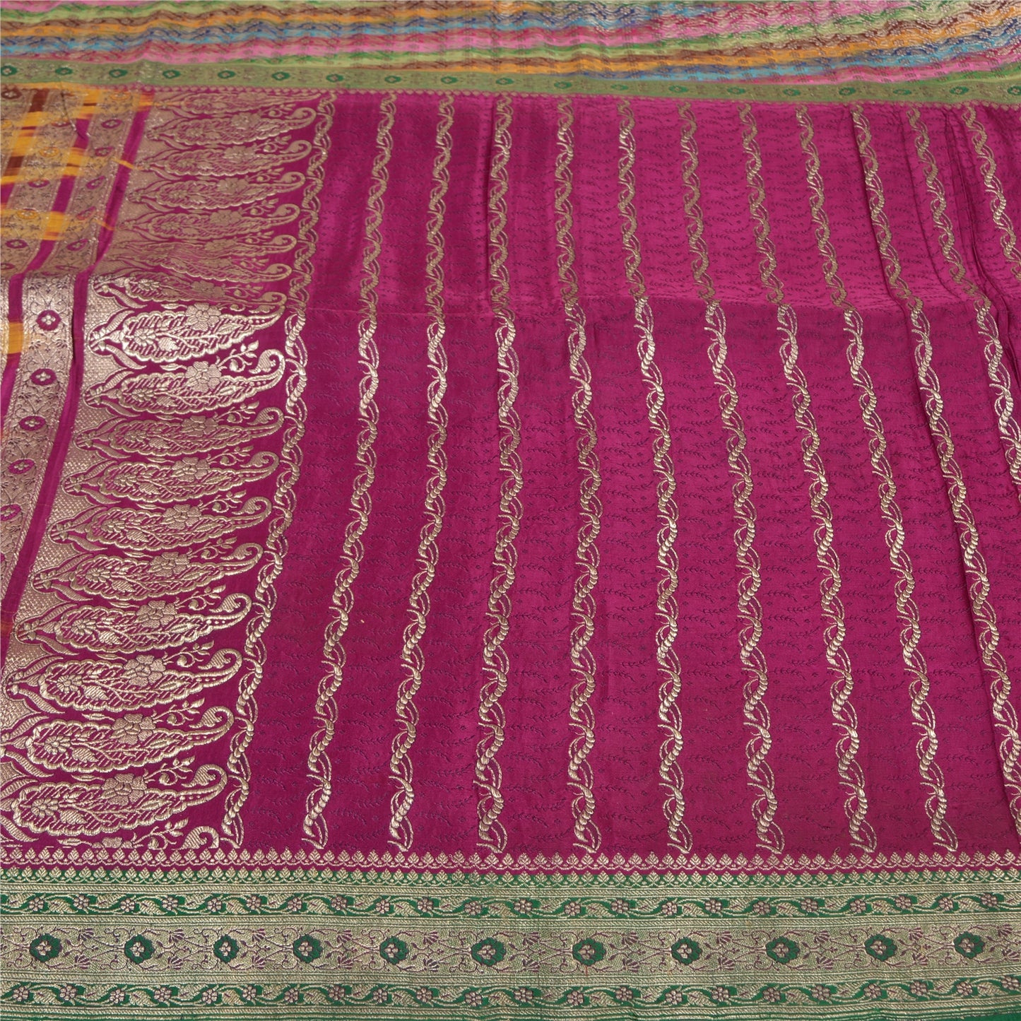 Sanskriti Vintage Purple Indian Sarees Pure Satin Silk Woven Brocade Sari Fabric
