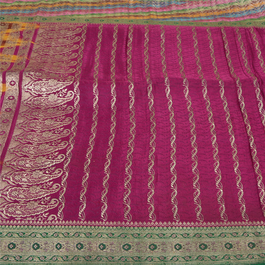 Sanskriti Vintage Purple Indian Sarees Pure Satin Silk Woven Brocade Sari Fabric