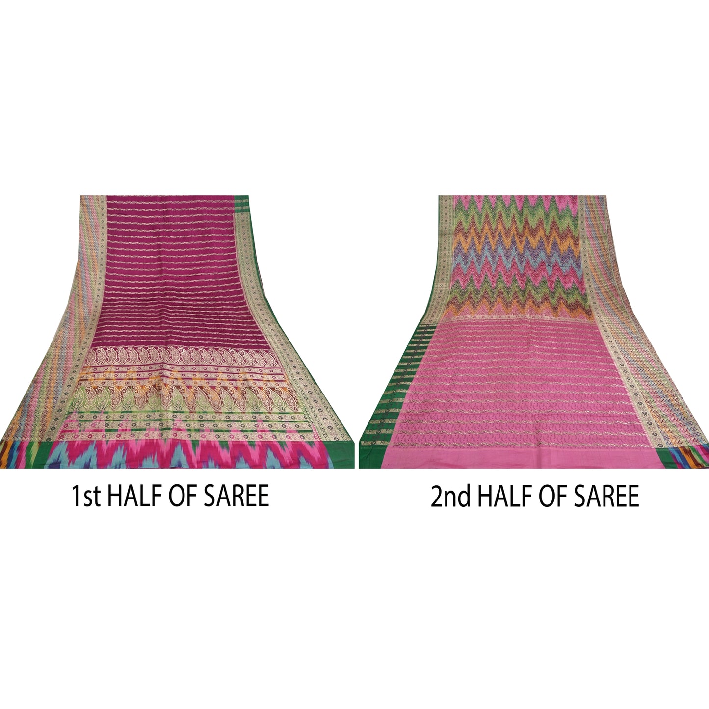 Sanskriti Vintage Purple Indian Sarees Pure Satin Silk Woven Brocade Sari Fabric