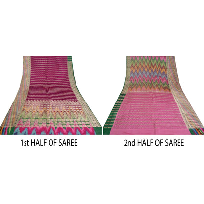 Sanskriti Vintage Purple Indian Sarees Pure Satin Silk Woven Brocade Sari Fabric