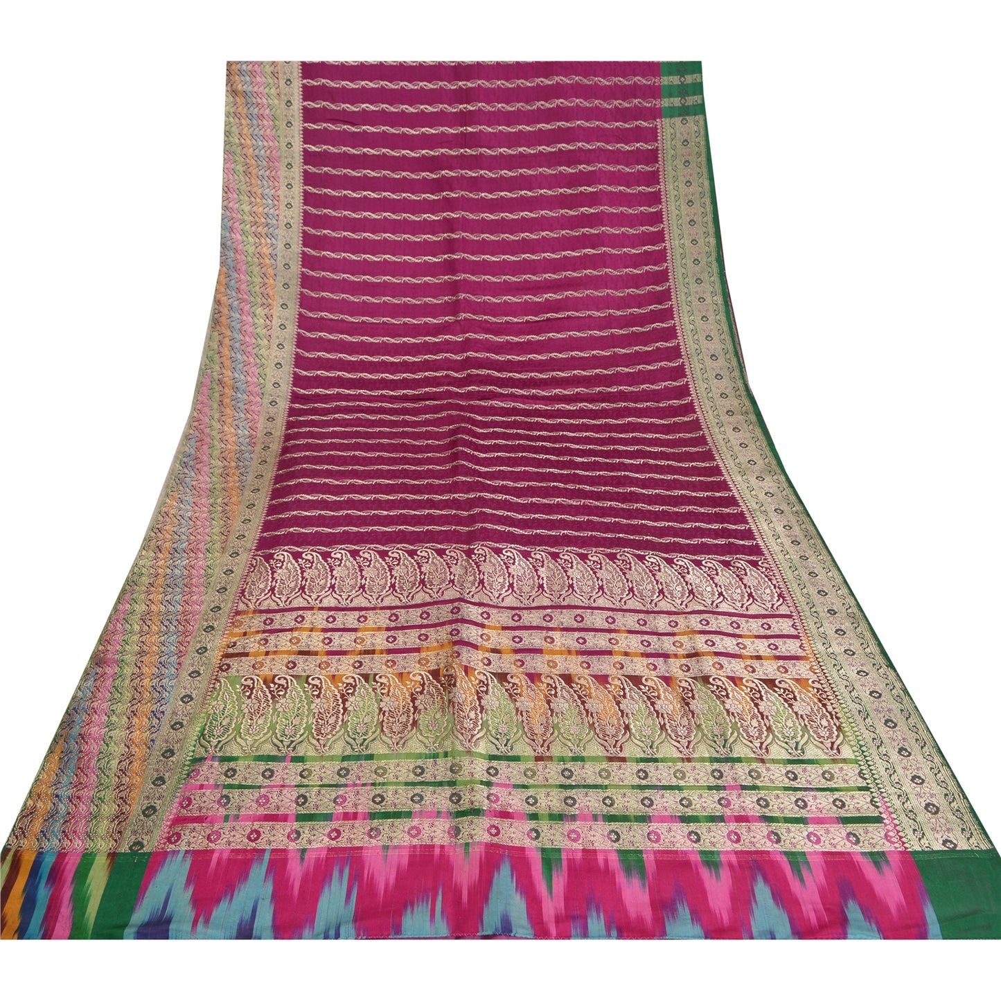 Sanskriti Vintage Purple Indian Sarees Pure Satin Silk Woven Brocade Sari Fabric