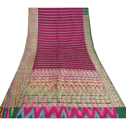 Sanskriti Vintage Purple Indian Sarees Pure Satin Silk Woven Brocade Sari Fabric