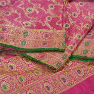 Sanskriti Vintage Magenta Indian Sarees Blend Silk Woven Sari 5 Yard Fabric