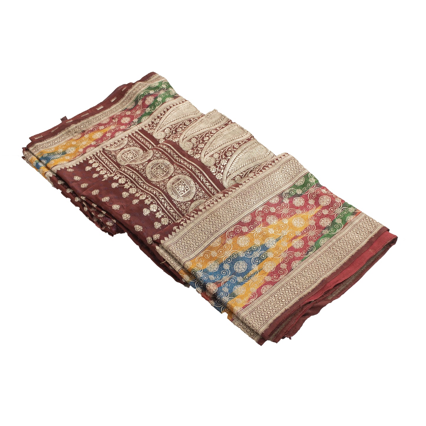 Sanskriti Vintage Dark Red Sarees Pure Satin Silk Brocade/Banarasi Sari Fabric