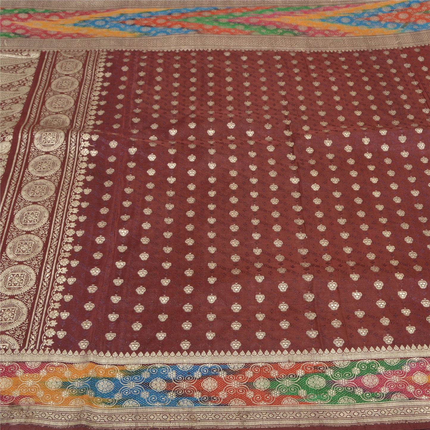 Sanskriti Vintage Dark Red Sarees Pure Satin Silk Brocade/Banarasi Sari Fabric