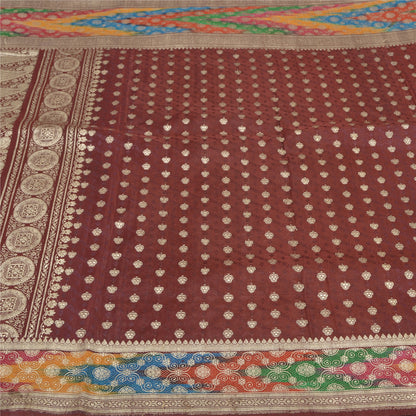 Sanskriti Vintage Dark Red Sarees Pure Satin Silk Brocade/Banarasi Sari Fabric