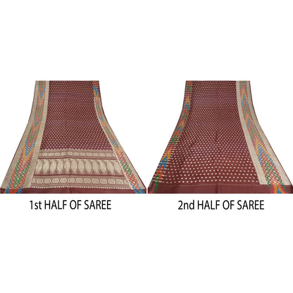 Sanskriti Vintage Dark Red Sarees Pure Satin Silk Brocade/Banarasi Sari Fabric
