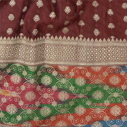 Sanskriti Vintage Dark Red Sarees Pure Satin Silk Brocade/Banarasi Sari Fabric