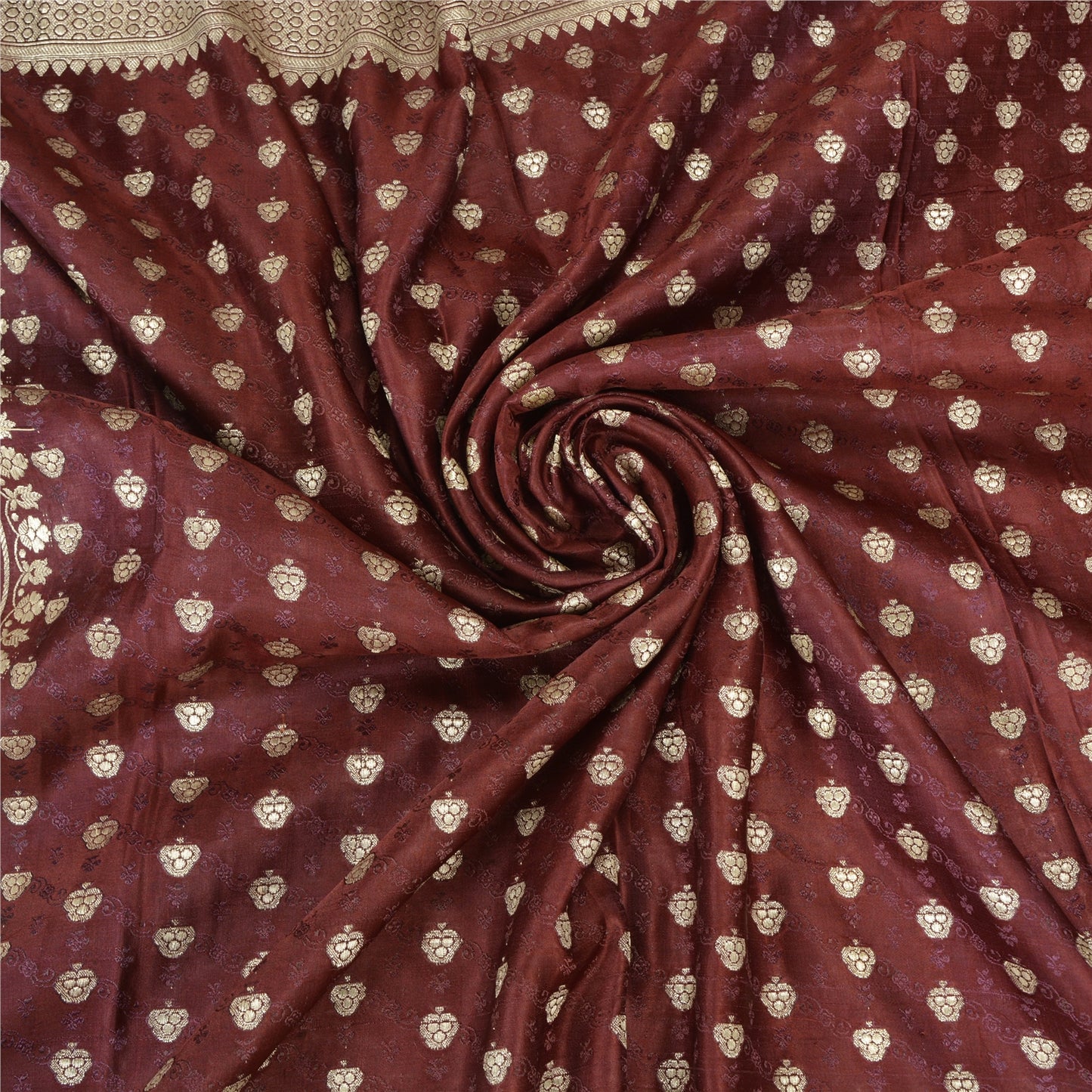 Sanskriti Vintage Dark Red Sarees Pure Satin Silk Brocade/Banarasi Sari Fabric