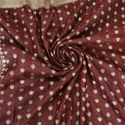 Sanskriti Vintage Dark Red Sarees Pure Satin Silk Brocade/Banarasi Sari Fabric