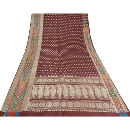 Sanskriti Vintage Dark Red Sarees Pure Satin Silk Brocade/Banarasi Sari Fabric