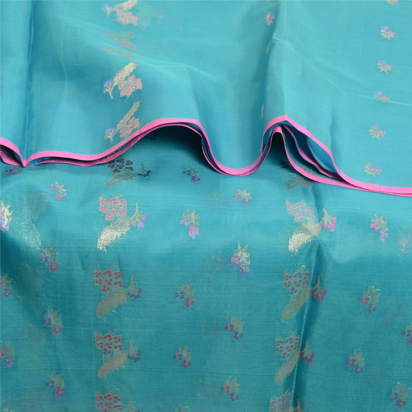 Sanskriti Vintage Blue Sarees Pure Silk Zari Woven Brocade/Banarasi Sari Fabric